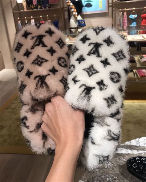 louis vuitton furry slippers|Louis Vuitton fluffy slippers.